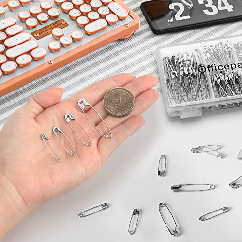 Officepal Premium Quality 4-Size Pack of Safety Pins- Top 250-Count ? Durable, Rust-Resistant Nickel Plated Steel Set- Best Sewing Accessories Kit for Baby Clothing, Crafts, Arts (4-Size in 1 No.001)
