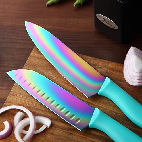 Rainbow Knife Block Set, 14-Piece Stainless Steel Kitchen Knives