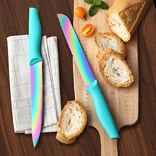 Rainbow Knife Block Set, 14-Piece Stainless Steel Kitchen Knives