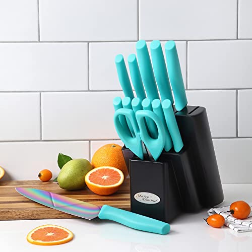 Rainbow Knife Block Set, 14-Piece Stainless Steel Kitchen Knives