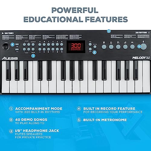 32-Key Electric Keyboard Digital Piano with Speakers, 300 Sounds