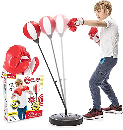 whoobli Punching Bag for Kids Incl Boxing Gloves | 3-8 Years Old Adjustable Kids Punching Bag with Stand | Boxing Bag Set Toy for Boys & Girls