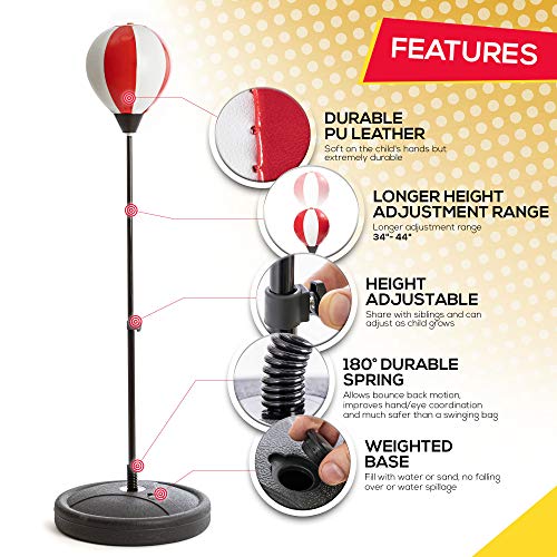 whoobli Punching Bag for Kids Incl Boxing Gloves | 3-8 Years Old Adjustable Kids Punching Bag with Stand | Boxing Bag Set Toy for Boys & Girls
