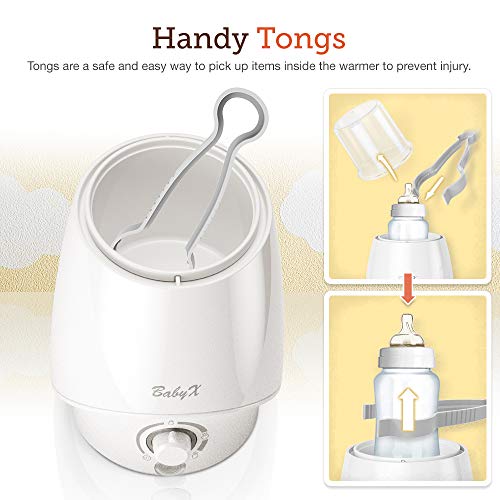 BabyX Fast Bottle Warmer For Breastmilk, Infant Formula, Baby Food Heater Quickly Warm and Sterilizer, Sanitize Pacifiers and Fits Most Bottle Size [Built-in Smart Temp. Controller]