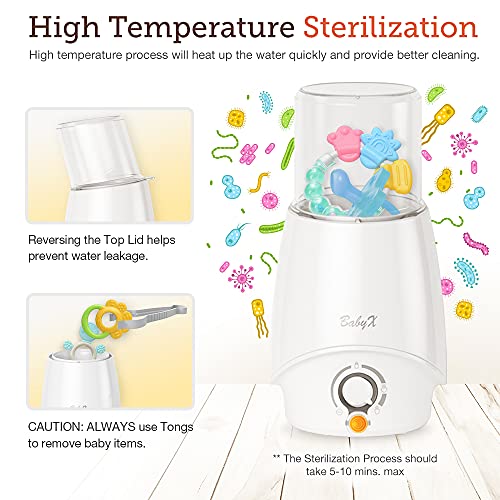BabyX Fast Bottle Warmer For Breastmilk, Infant Formula, Baby Food Heater Quickly Warm and Sterilizer, Sanitize Pacifiers and Fits Most Bottle Size [Built-in Smart Temp. Controller]