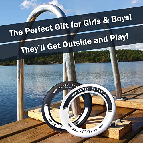 Activ Life Kid's Flying Rings [Black/White] 2 Pack - Best Water Toys for Summer Beach Games Gear Items and Swimming Pool - Sand Lawn Fun Outdoor Stuff - Outside Family Essentials