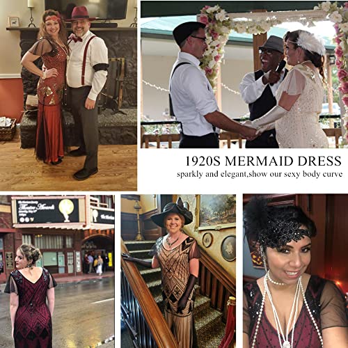 1920s Flapper Mermaid Dress - Pink Black - S