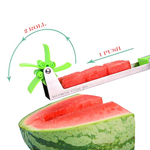 Watermelon Slicer Cutter Stainless Steel Windmill Watermelon Cutter Knife - Kids Fascinated Melon Cuber Cutting Tool - Carving and Cutting Utility Knife for Home Fruit Party - Cool Kitchen Gadgets
