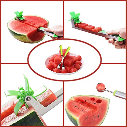 Watermelon Slicer Cutter Stainless Steel Windmill Watermelon Cutter Knife - Kids Fascinated Melon Cuber Cutting Tool - Carving and Cutting Utility Knife for Home Fruit Party - Cool Kitchen Gadgets