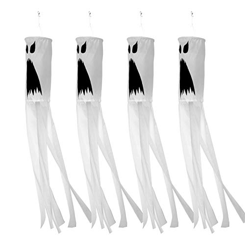 PINCHUANG 4 Pack 40 Inch Halloween Windsocks Flag Halloween Ghost Windsock Flag Outdoor Hanging Decoration for Halloween Front Yard Patio Lawn Garden Party Decor