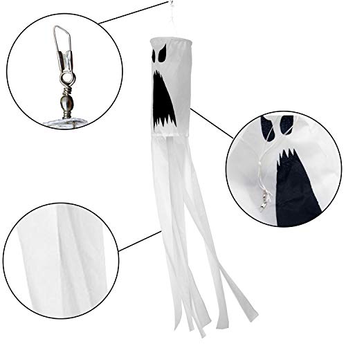 PINCHUANG 4 Pack 40 Inch Halloween Windsocks Flag Halloween Ghost Windsock Flag Outdoor Hanging Decoration for Halloween Front Yard Patio Lawn Garden Party Decor