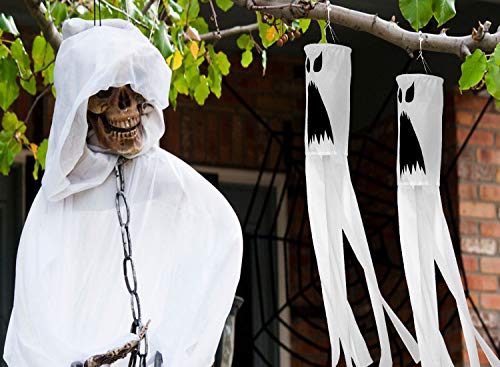 PINCHUANG 4 Pack 40 Inch Halloween Windsocks Flag Halloween Ghost Windsock Flag Outdoor Hanging Decoration for Halloween Front Yard Patio Lawn Garden Party Decor