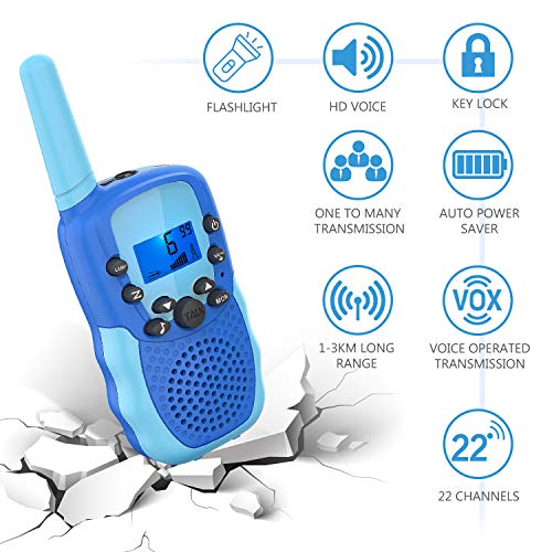 Kids Walkie Talkies, Long Range, Flashlight, 4-Pack