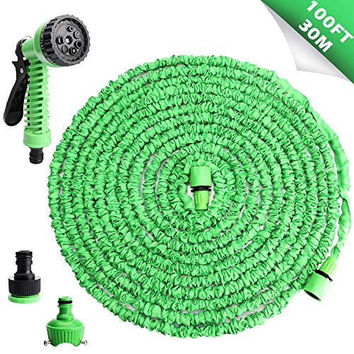 Sporgo Garden Hose 100ft Expandable Strongest Water Hose Extra Strength Fabric,Flexible Expanding Pressure Water Hose with 7 Functional Spray Nozzles for Garden Patio Lawn Car Washing (100)