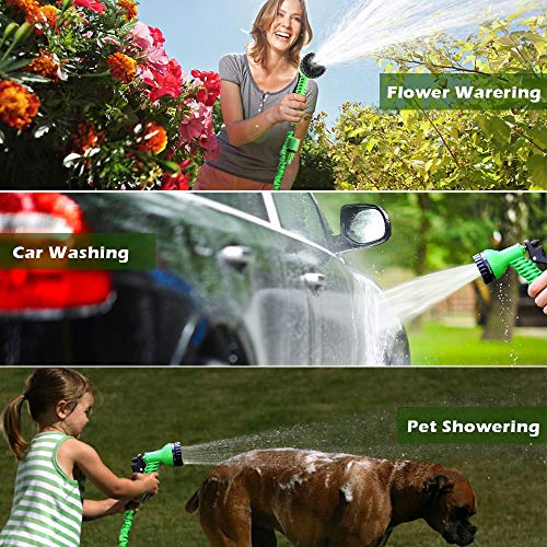 Sporgo Garden Hose 100ft Expandable Strongest Water Hose Extra Strength Fabric,Flexible Expanding Pressure Water Hose with 7 Functional Spray Nozzles for Garden Patio Lawn Car Washing (100)