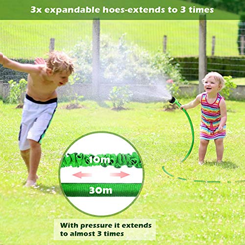 Sporgo Garden Hose 100ft Expandable Strongest Water Hose Extra Strength Fabric,Flexible Expanding Pressure Water Hose with 7 Functional Spray Nozzles for Garden Patio Lawn Car Washing (100)