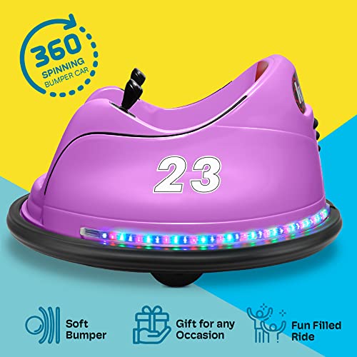Kidzone DIY Race #00-99 6V Kids Toy Electric Ride On Bumper Car Vehicle Remote Control 360 Spin ASTM-Certified, Purple