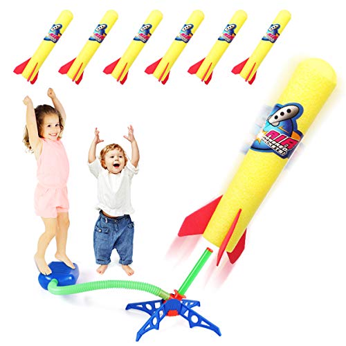 Duckura Jump Rocket Launchers for Kids, Outdoor Air Rocket Toys with Launcher and 6 Foam Rockets, Summer Toys Gift for Boys Girls Toddlers Ages 3 4 5 6 and Up