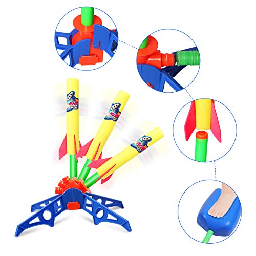 Duckura Jump Rocket Launchers for Kids, Outdoor Air Rocket Toys with Launcher and 6 Foam Rockets, Summer Toys Gift for Boys Girls Toddlers Ages 3 4 5 6 and Up