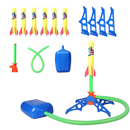 Duckura Jump Rocket Launchers for Kids, Outdoor Air Rocket Toys with Launcher and 6 Foam Rockets, Summer Toys Gift for Boys Girls Toddlers Ages 3 4 5 6 and Up