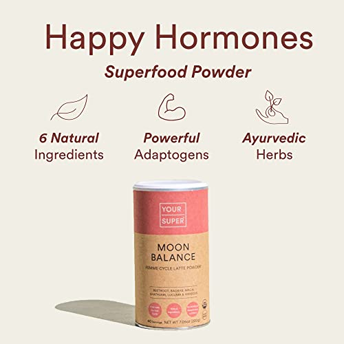 Your Super Moon Balance Superfood Mix - Improve Hormone Health Naturally, Reduce Mood Swings, PMS and Menopause - Organic Baobab, Maca, Hibiscus, Beetroot, Shatavari- 7.05 Ounces, 40 Servings