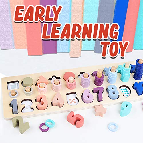 CozyBomB Wooden Number Puzzle for Kids - Montessori Toys for Toddlers Learning Age 3 4 5 Years Old - Wooden Counting Blocks Sorting Toys Shape Block Educational Toys Preschool Activities Stacking Toy