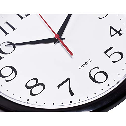 Bernhard Products Black Wall Clock Silent Non Ticking - 10 Inch Quality Quartz Battery Operated Round Easy to Read Home/Office/Classroom/School Clock