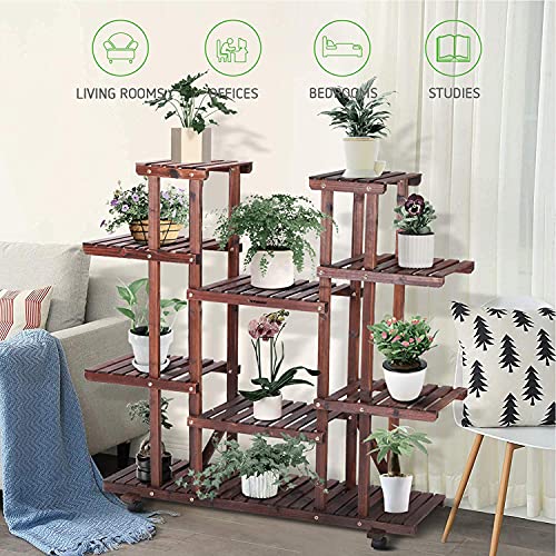 VIVOSUN Wood Plant Stand Plant Display Shelf Flower Rack Display for Indoor Outdoor Garden Lawn Patio Bathroom Office Living Room Balcony (9 Wood Shelves 17 Pots)