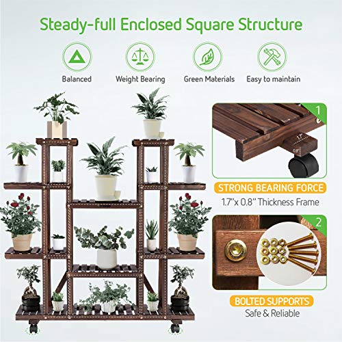 VIVOSUN Wood Plant Stand Plant Display Shelf Flower Rack Display for Indoor Outdoor Garden Lawn Patio Bathroom Office Living Room Balcony (9 Wood Shelves 17 Pots)