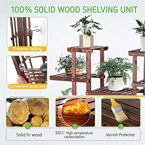 VIVOSUN Wood Plant Stand Plant Display Shelf Flower Rack Display for Indoor Outdoor Garden Lawn Patio Bathroom Office Living Room Balcony (9 Wood Shelves 17 Pots)