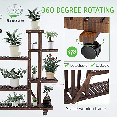 VIVOSUN Wood Plant Stand Plant Display Shelf Flower Rack Display for Indoor Outdoor Garden Lawn Patio Bathroom Office Living Room Balcony (9 Wood Shelves 17 Pots)