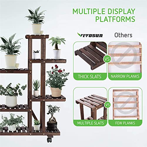 VIVOSUN Wood Plant Stand Plant Display Shelf Flower Rack Display for Indoor Outdoor Garden Lawn Patio Bathroom Office Living Room Balcony (9 Wood Shelves 17 Pots)