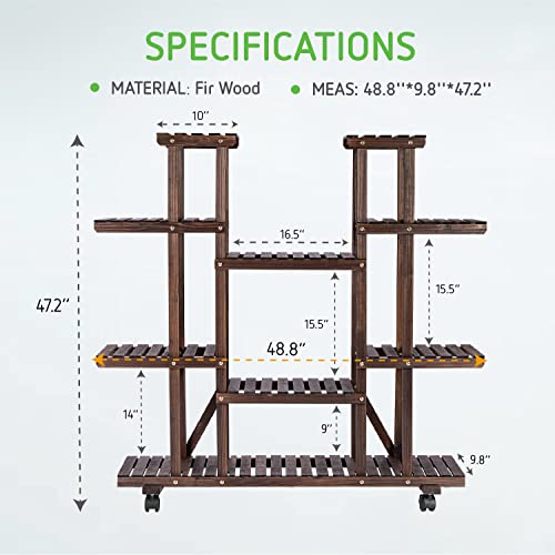 VIVOSUN Wood Plant Stand Plant Display Shelf Flower Rack Display for Indoor Outdoor Garden Lawn Patio Bathroom Office Living Room Balcony (9 Wood Shelves 17 Pots)