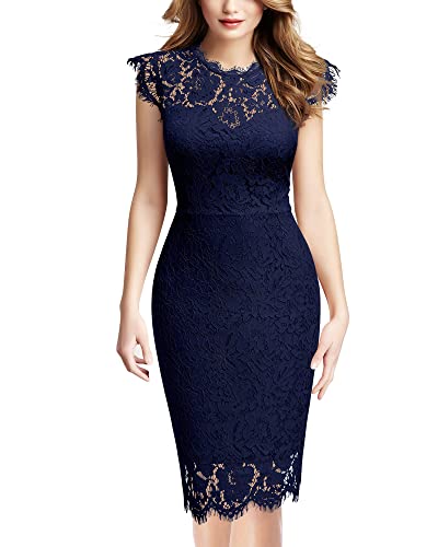 Miusol Women's Retro Floral Lace Slim Evening Cocktail Mini Dress (X-Large, Royal Blue)