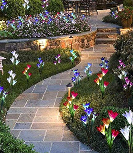 Solar Powered Outdoor Decorative Lights with Lily Flower and Butterfly