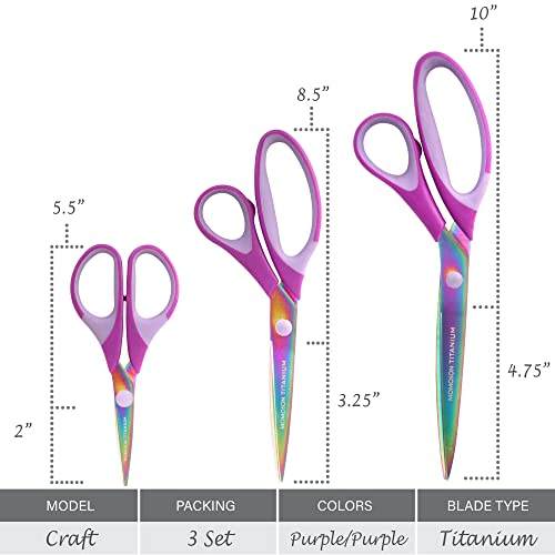 BambooMN Titanium Softgrip Scissors Set - 10 Sets, Purple