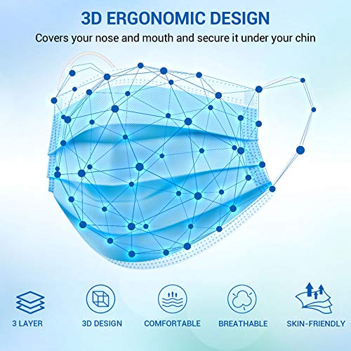 BDTTBZ Face Mask Medical Grade 50pcs, F+D=A BFE 95% Disposable Masks, 3-Layer with Adjustment Earloop and Nose Strip for Personal Care, Foldable Breathable Dust Mask for Adults