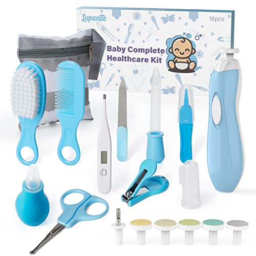 Baby Healthcare and Grooming Kit, 18 in 1 Baby Electric Nail Trimmer Set, Lupantte Nursery Care Kit, Baby Thermometer, Medicine Dispenser, Baby Comb, Brush, Nail Clippers, etc. Baby Shower Gifts.