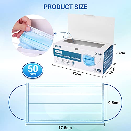 BDTTBZ Face Mask Medical Grade 50pcs, F+D=A BFE 95% Disposable Masks, 3-Layer with Adjustment Earloop and Nose Strip for Personal Care, Foldable Breathable Dust Mask for Adults