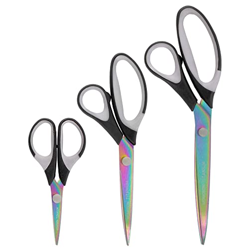 BambooMN Titanium Softgrip Scissors Set for Sewing, Arts, Crafts, Office - 1 Set of 3
