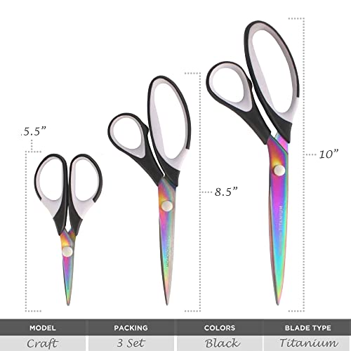 BambooMN Titanium Softgrip Scissors Set for Sewing, Arts, Crafts, Office - 1 Set of 3