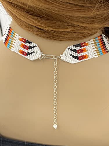 Handmade Beaded Jewelry Set White Red Necklace Earrings Bracelet (Red Bear Paw)