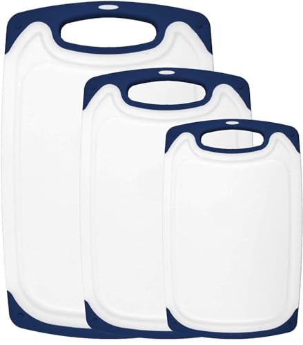 Navy Blue Chopping Board Set - 3-Pack with Non Slip Handles
