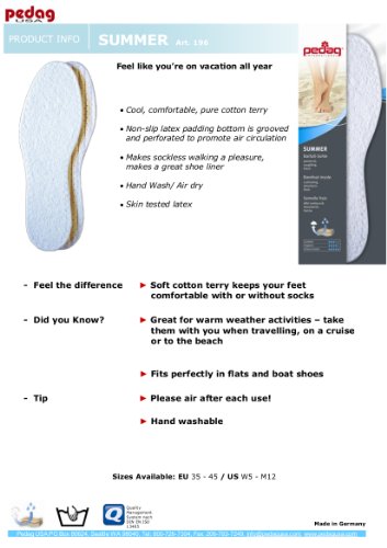 Pedag Summer | Terry Cotton Insoles | Handmade in Germany | Odor Control