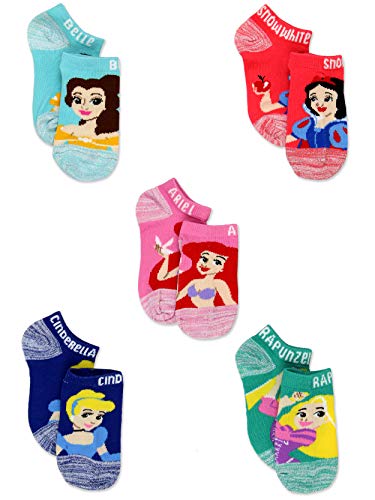 Disney Princess Girls Toddler 5 pack No Show Socks (Shoe: 10-4 (Sock: 6-8), Pink/Multi No Show)