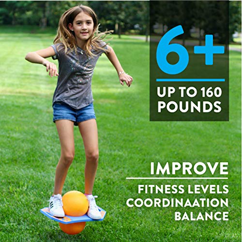 Flybar Pogo Ball for Kids, Jump Trick Bounce Board with Pump and Strong Grip Deck (Blue Dawn 2) (FBPTBX-BD)