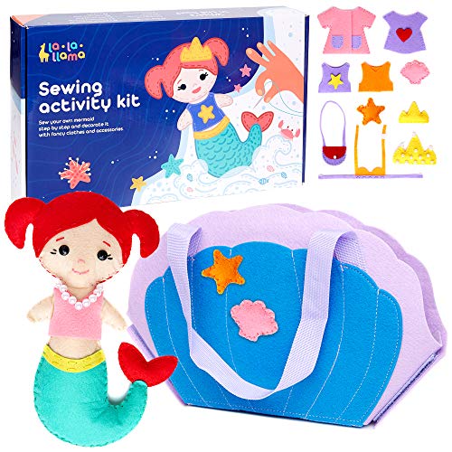 Sewing Kit for Kids - Learn to Sew Your Own Mermaid Toy with Accessories - Arts & Crafts Gift for Girls Ages 7 8 9 10 11 12 - Fun Beginner Craft Kits with Clear Instructions and Sewing Supplies