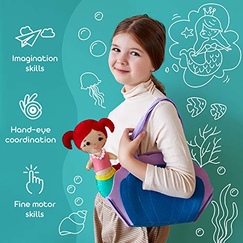 Sewing Kit for Kids - Learn to Sew Your Own Mermaid Toy with Accessories - Arts & Crafts Gift for Girls Ages 7 8 9 10 11 12 - Fun Beginner Craft Kits with Clear Instructions and Sewing Supplies