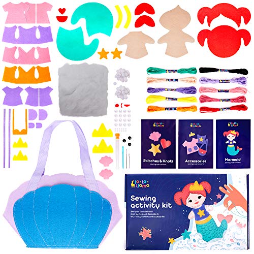 Sewing Kit for Kids - Learn to Sew Your Own Mermaid Toy with Accessories - Arts & Crafts Gift for Girls Ages 7 8 9 10 11 12 - Fun Beginner Craft Kits with Clear Instructions and Sewing Supplies