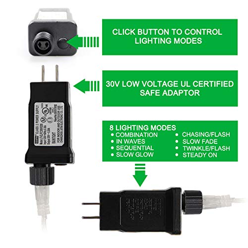 MYGOTO 33FT 100 LEDs String Lights Waterproof Fairy Lights 8 Modes with Memory 30V UL Certified Power Supply for Home, Garden, Wedding, Party, Christmas Decoration Indoor Outdoor (Red)